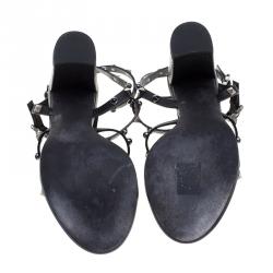 Pre Owned Valentino Black Leather Rolling Rockstud Gladiator Sandals Size 38