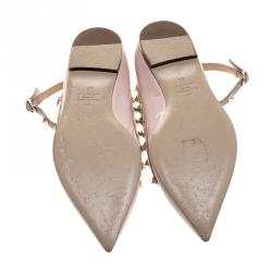Pre Owned Valentino Blush Pink Patent Leather T Strap Rockstud Pointed Toe Ballet Flats Size 39