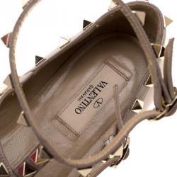 Pre Owned Valentino Blush Pink Patent Leather T Strap Rockstud Pointed Toe Ballet Flats Size 39