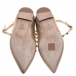 Pre Owned Valentino Beige Leather T Strap Rockstud Ballet Flats Size 36