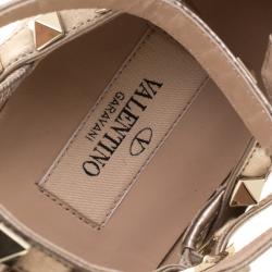 Pre Owned Valentino Beige Leather T Strap Rockstud Ballet Flats Size 36