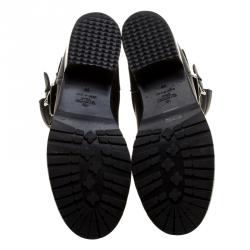 Pre Owned Valentino Black Leather Rockstud Biker Boots Size 39