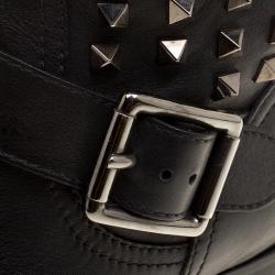 Pre Owned Valentino Black Leather Rockstud Biker Boots Size 39