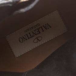 Pre Owned Valentino Black Leather Rockstud Ankle Boots Size 39