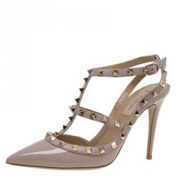 Pre Owned Valentino Beige Patent Leather Rockstud Sandals Size 37