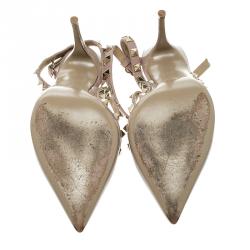 Pre Owned Valentino Beige Patent Leather Rockstud Sandals Size 37