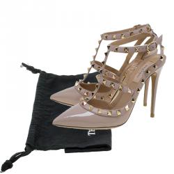Pre Owned Valentino Beige Patent Leather Rockstud Sandals Size 37
