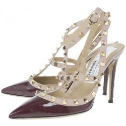 مملوكة مسبقًا Valentino Burgundy Patent Rockstud Sandals Size 39