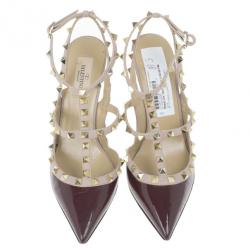 مملوكة مسبقًا Valentino Burgundy Patent Rockstud Sandals Size 39