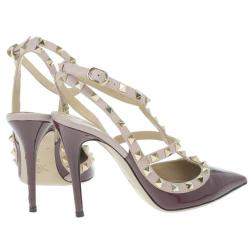 مملوكة مسبقًا Valentino Burgundy Patent Rockstud Sandals Size 39