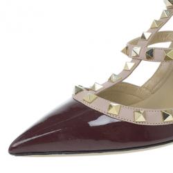مملوكة مسبقًا Valentino Burgundy Patent Rockstud Sandals Size 39