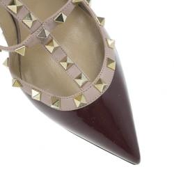 مملوكة مسبقًا Valentino Burgundy Patent Rockstud Sandals Size 39
