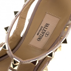 Pre Owned Valentino Black and Beige Patent Leather Rockstud Ankle Strap Sandals Size 37