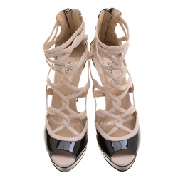 Pre Owned Valentino Black/Beige Leather Platform Sandals Size 39.5