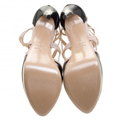 Pre Owned Valentino Black/Beige Leather Platform Sandals Size 39.5