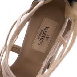 Pre Owned Valentino Black/Beige Leather Platform Sandals Size 39.5