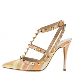Pre Owned Valentino Native Couture 1975 Print Leather Rockstud Sandals Size 35.5