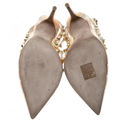 Pre Owned Valentino Native Couture 1975 Print Leather Rockstud Sandals Size 35.5