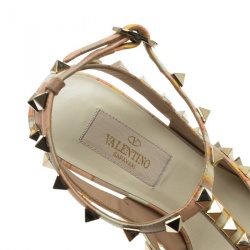 Pre Owned Valentino Native Couture 1975 Print Leather Rockstud Sandals Size 35.5