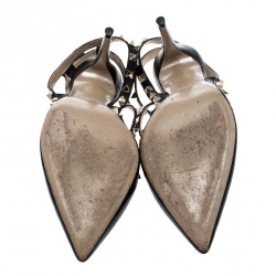 Pre Owned Valentino Black Leather Rockstud Sandals Size 39.5