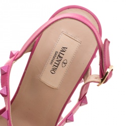 Pre Owned Valentino Pink Leather Rockstud T Strap Espadrille Wedges Size 38