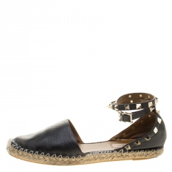 Pre Owned Valentino Black Leather Rockstud Espadrilles Size 38