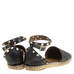 Pre Owned Valentino Black Leather Rockstud Espadrilles Size 38