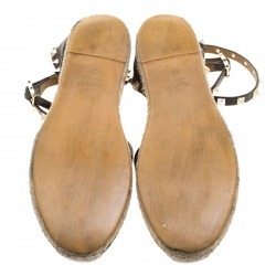 Pre Owned Valentino Black Leather Rockstud Espadrilles Size 38