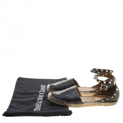 Pre Owned Valentino Black Leather Rockstud Espadrilles Size 38