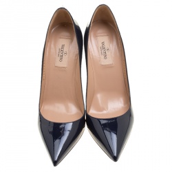 Pre Owned Valentino Blue Patent Leather Pointed Toe Pumps Size 37
