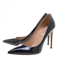Pre Owned Valentino Blue Patent Leather Pointed Toe Pumps Size 37