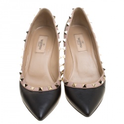 Pre Owned Valentino Black Leather Rockstud Pointed Toe Wedge Pumps Size 37