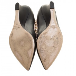 Pre Owned Valentino Black Leather Rockstud Pointed Toe Wedge Pumps Size 37