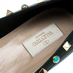 Pre Owned Valentino Myrtle Green Leather Rolling Rockstud Pointed Toe Ballet Flats Size 38.5