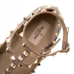 Pre Owned Valentino Blue Patent Leather T Strap Rockstud Pointed Toe Ballet Flats Size 35