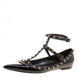 Pre Owned Valentino Black Leather Rockstud Ballet Flats Size 39