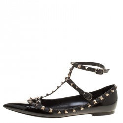 Pre Owned Valentino Black Leather Rockstud Ballet Flats Size 39