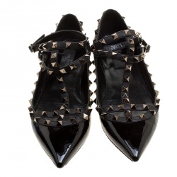 Pre Owned Valentino Black Leather Rockstud Ballet Flats Size 39