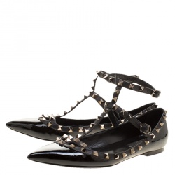 Pre Owned Valentino Black Leather Rockstud Ballet Flats Size 39