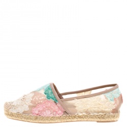 Pre Owned Valentino Multicolor Lace and Leather Espadrilles Size 37