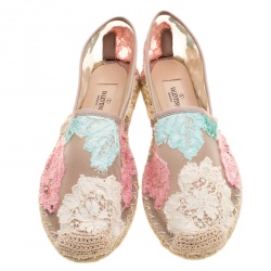Pre Owned Valentino Multicolor Lace and Leather Espadrilles Size 37