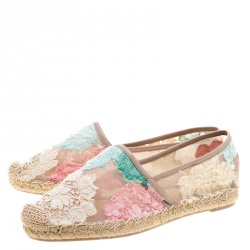 Pre Owned Valentino Multicolor Lace and Leather Espadrilles Size 37