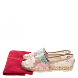 Pre Owned Valentino Multicolor Lace and Leather Espadrilles Size 37
