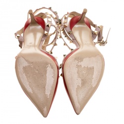 Pre Owned Valentino Red and Beige Leather Rockstud Sandals Size 36