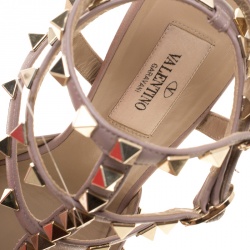 Pre Owned Valentino Red and Beige Leather Rockstud Sandals Size 36