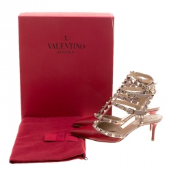 Pre Owned Valentino Red and Beige Leather Rockstud Sandals Size 36
