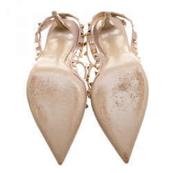 Pre Owned Valentino Beige Patent Leather Rockstud Sandals Size 38.5