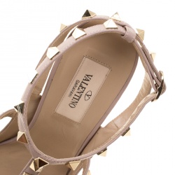 Pre Owned Valentino Beige Patent Leather Rockstud Sandals Size 38.5