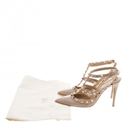 Pre Owned Valentino Beige Patent Leather Rockstud Sandals Size 38.5