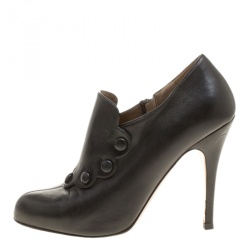 Pre Owned Valentino Black Leather Scalloped Button Embellished Booties Size 37